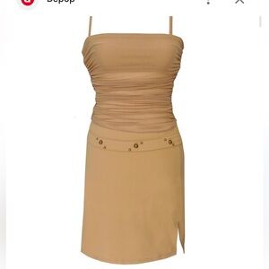 Elegant Tan Ruched Mini Dress